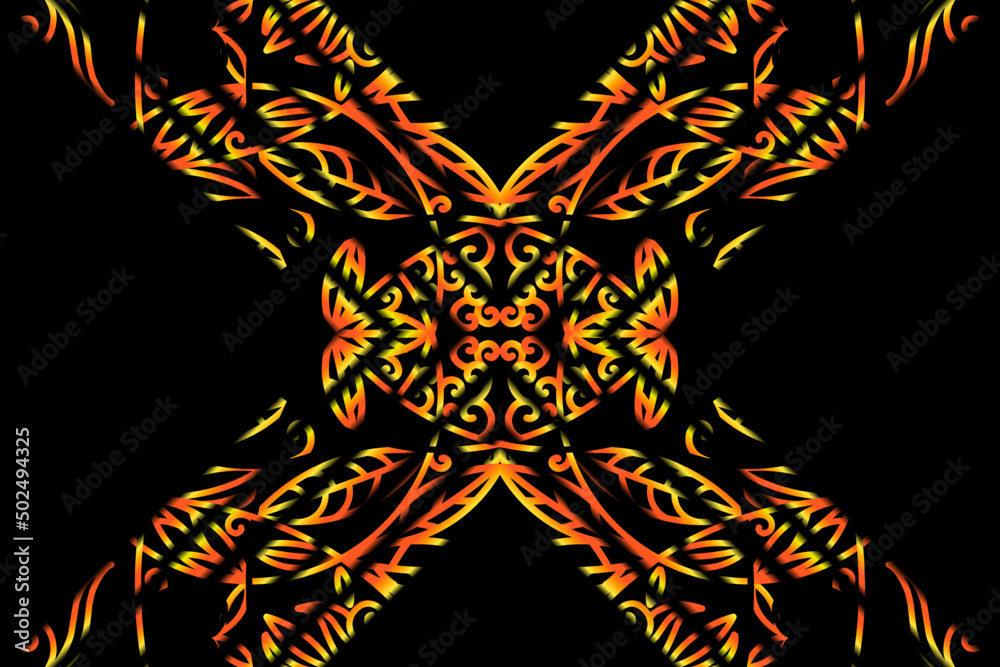 seamless luxurious Golden gold caleidoscope gradient flower and leaf line art pattern of indonesian culture traditional tenun batik ethnic dayak ornament for wallpaper ads background 