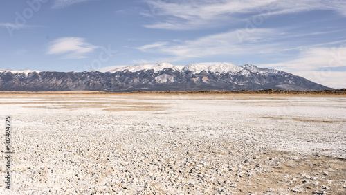 Snow Covered Mountains Dry Lake Bed