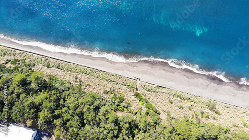 Aerial drone view of Satsuma Peninsula and Mt.Kaimon
(Kaimondake) in Kagoshima, Japan photo