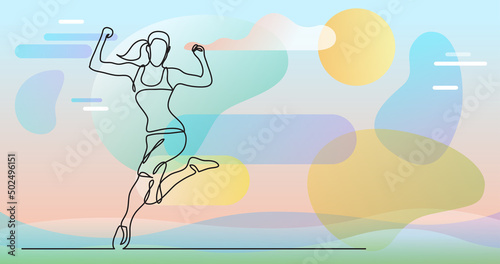 continuous line drawing of happy running athlete woman © OneLineStock