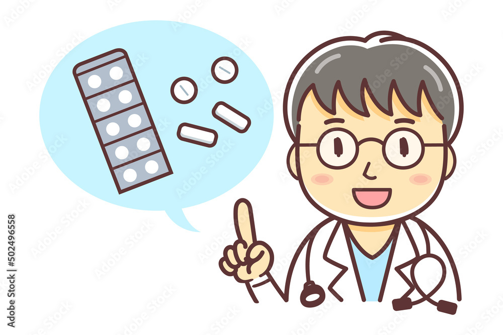 薬の話をする男性医師のイラスト(医者・説明する) 薬の話をする男性医師のイラスト(医者・説明する)