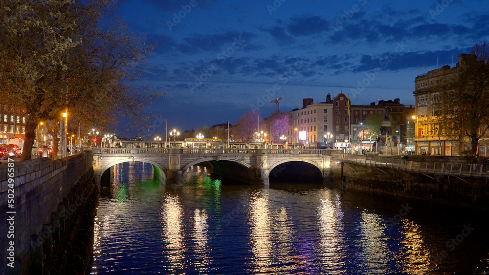 O Connell Bridge in Dublin by night - travel photography - Ireland travel photography