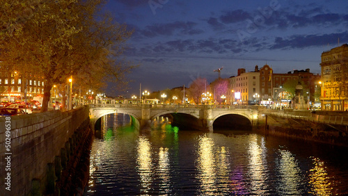 O Connell Bridge in Dublin by night - travel photography - Ireland travel photography photo
