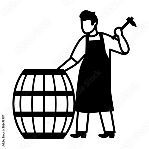 wooden casks maker vector icon design, Crafting occupations symbol, hobby and art works Sign, Creative People stock illustration, coopers Concept