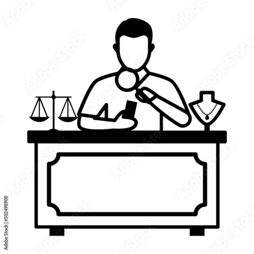 jewel maker repairing vector icon design, Crafting occupations symbol, hobby and art works Sign, Creative People stock illustration, Goldsmith Sitting Behind the table Concept