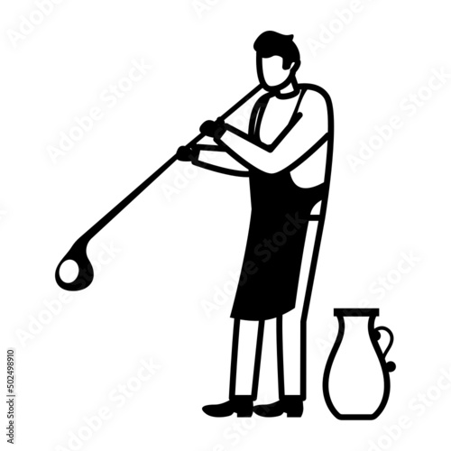 Glass Worker making a Pot vector icon design, Crafting occupations symbol, hobby and art works Sign, Creative People stock illustration, Glassblowing Concept