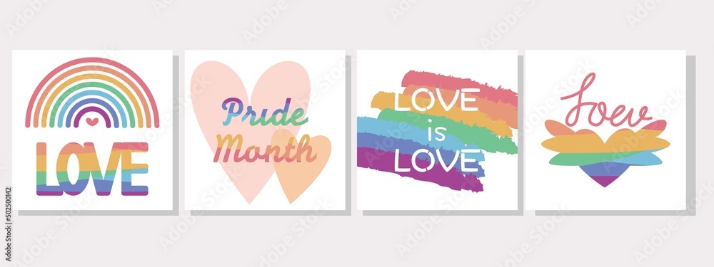 Set of Pride Month concept templates. Pride Month festival  square frames collection for sns cover, background, graphic design. Vector illustration.