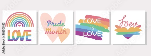 Set of Pride Month concept templates. Pride Month festival  square frames collection for sns cover, background, graphic design. Vector illustration. © Lala