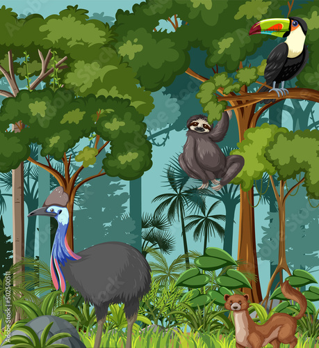 Forest scene with wild animals