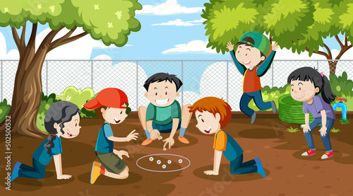 Children playing jack stones at the park