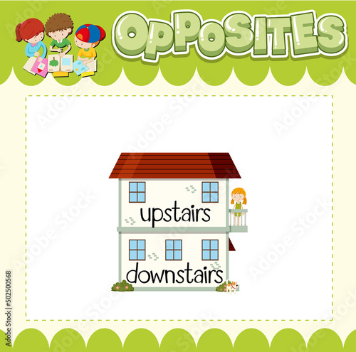 Education word card of English opposites word