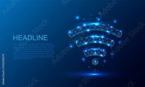 Wi-fi or wireless icon.Low poly style design.Wireframe light connection structure. Modern 3d graphic.internet networking.Vector illustration.