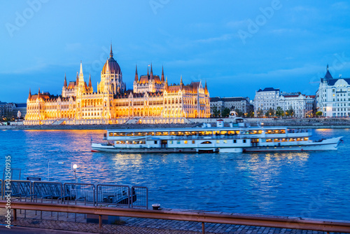 Hungarian parliament, embankment of Danube river, Budapest, Hungary, Europe