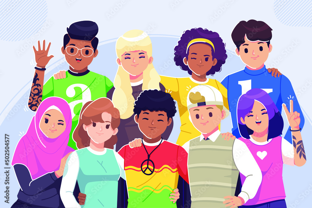 Obraz premium young multiracial people background illustration