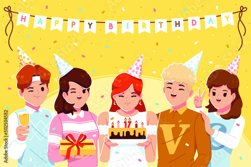 young people celebrating birthday background