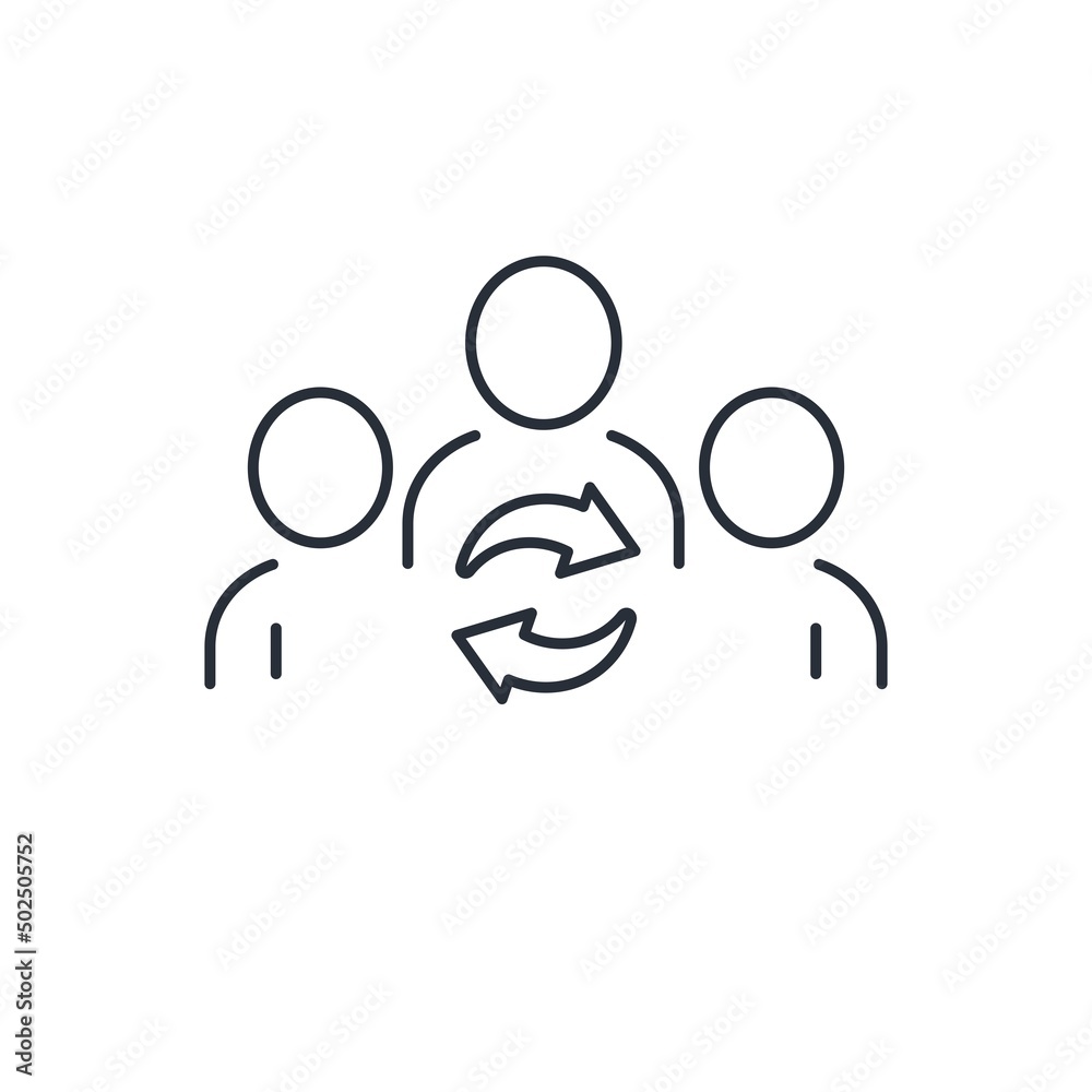 Versatile staff. The movement of workers. Vector linear icon isolated on white background Versatile staff. The movement of workers. Vector linear icon isolated on white background
