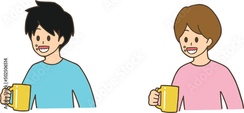 うがい　女性　男性　上半身