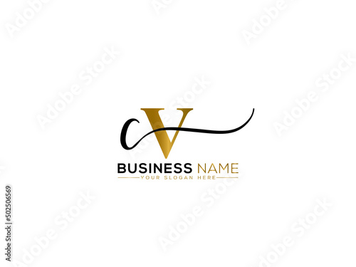 Letter CV Signature Logo, Simple Cv vc Signature Logo Icon Vector Stock