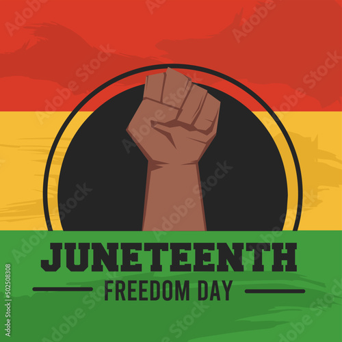 hand fist poster on red, yellow and green background for june independence day commemoration