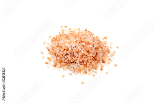 Foto Pink salt crystals on white