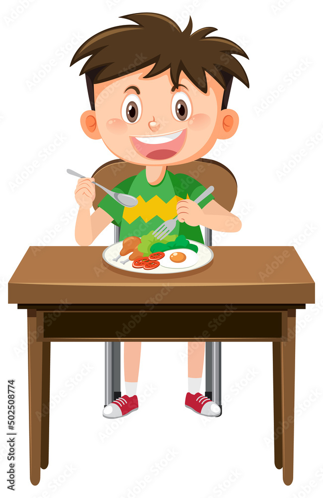 Happy boy eating healthy breakfast Happy boy eating healthy breakfast