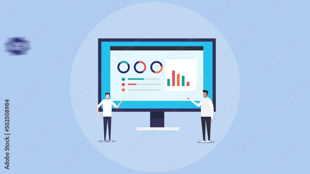 Business development and data analytics, people working on company finance report, 2d animation 4k video clip. Business development and data analytics, people working on company finance report, 2d animation 4k video clip.