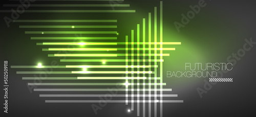 Background neon glowing lines and geometric shapes. Lights in the dark wallpaper for concept of AI technology, blockchain, digital, communication, 5G, science