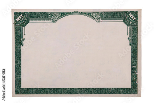 blank actual certificate with elegant border. vintage certificate or share certificate for copy space