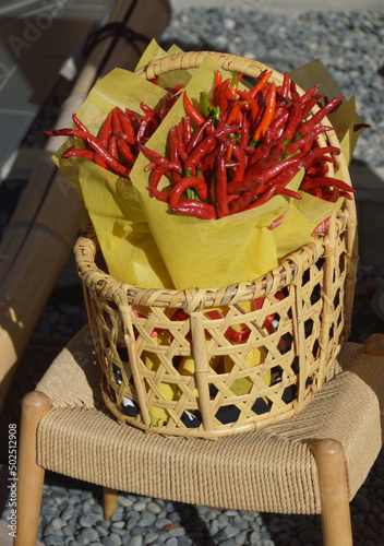 Chili peppers in the bamboo basket                           