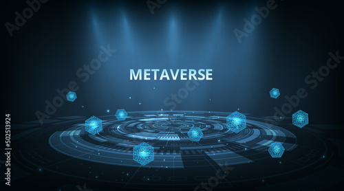 Concept of Metaverse technology with blockchain network connecting.Circle technology background. virtual reality, augmented reality and blockchain technology.