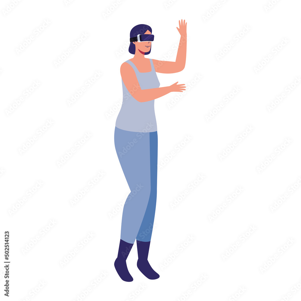woman standing using vr mask woman standing using vr mask