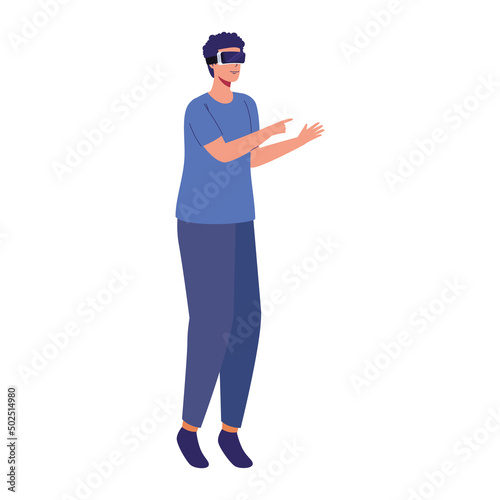 man standing using vr mask