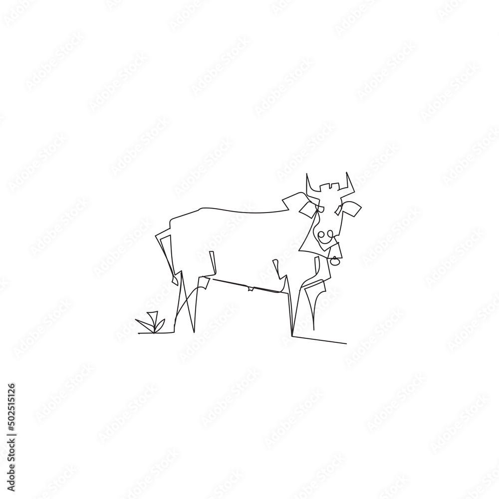 Continuous line drawing. cows in the field. Illustration icon vector