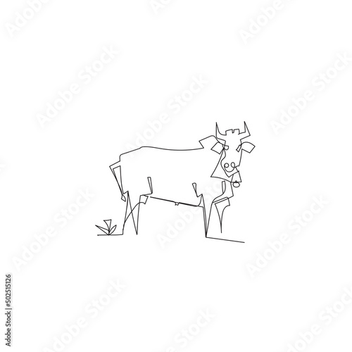 Continuous line drawing. cows in the field. Illustration icon vector