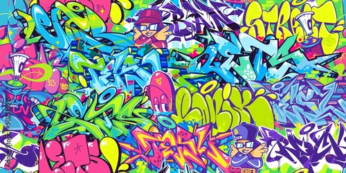 Seamless Colorful Modern Abstract Urban Style Hiphop Graffiti Street Art Pattern. Vector Illustration Background Template