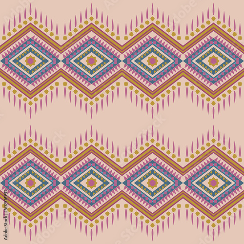 Ikat seamless pattern such as cloth, curtain, textile wallpaper, surface texture background design.