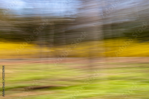 Panoramic photos of fields and mountains created with intentional camera movement, icm photos