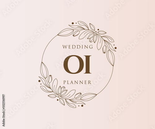 OI Initials letter Wedding monogram logos collection, hand drawn modern minimalistic and floral templates for Invitation cards, Save the Date, elegant identity for restaurant, boutique, cafe in vector