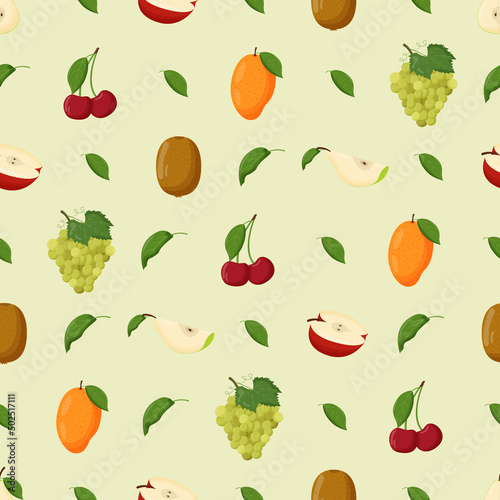 Fruits seamless pattern. Vegetarian food  healthy eating concept. Flat vector illustration