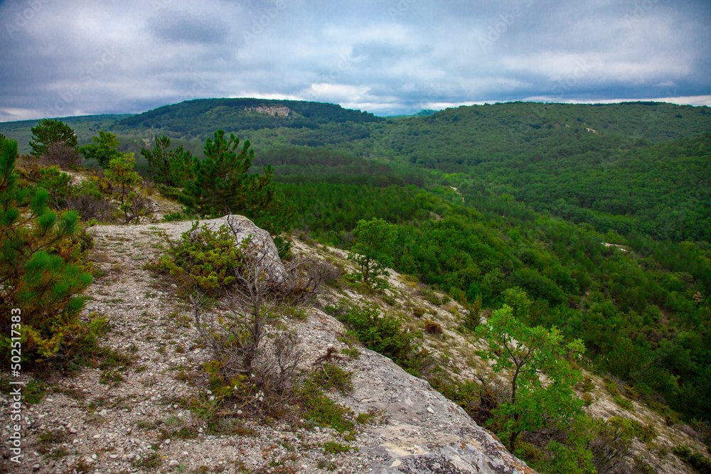 High mountain view at Crimea Bakhchysarai Chufut-Kale canyon High mountain view at Crimea Bakhchysarai Chufut-Kale canyon