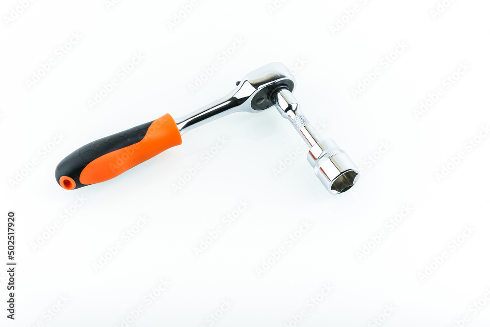 ratchet wrench is on white background, studio photo shot ratchet wrench is on white background, studio photo shot
