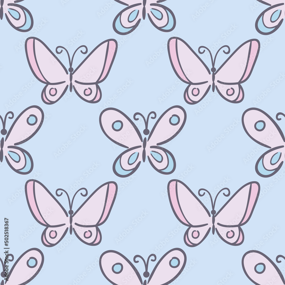 Simple cartoon butterfly vector pattern, seamless repeat Simple cartoon butterfly vector pattern, seamless repeat