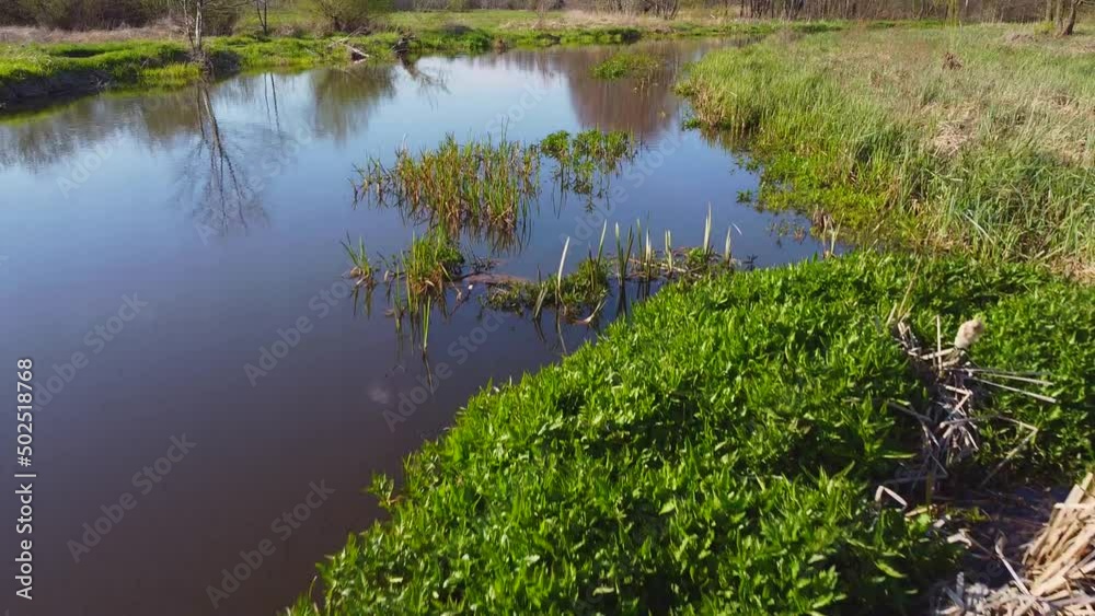 Low flight over water, small river.