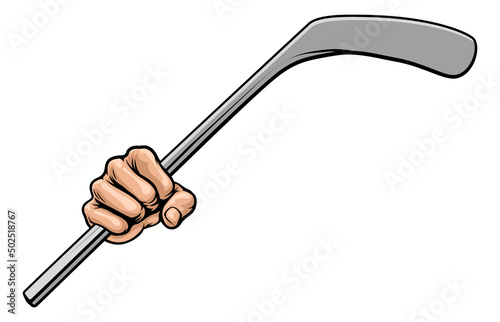 Hand holding Ice Hockey Stick Cartoon
