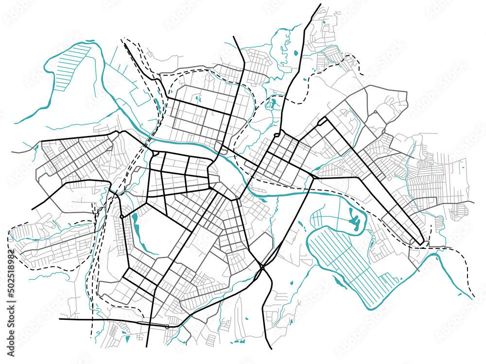 City map of Tula. Scheme of town streets. Gps line navigation plan. Black line road on white isolated background. Urban pattern texture. Vector
