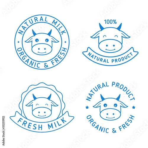 Set of cute cow logo outline