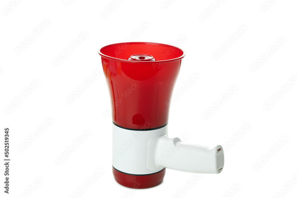 Obraz premium Red and white megaphone isolated on white background