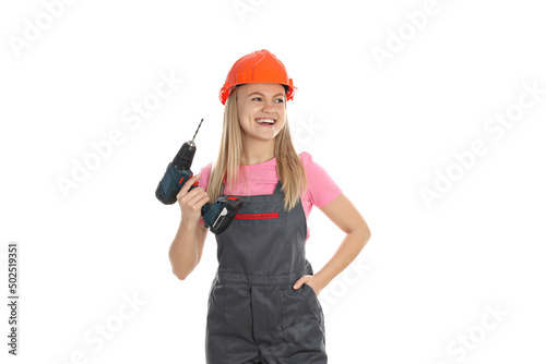 Concept of occupation, young woman in uniform isolated on white background