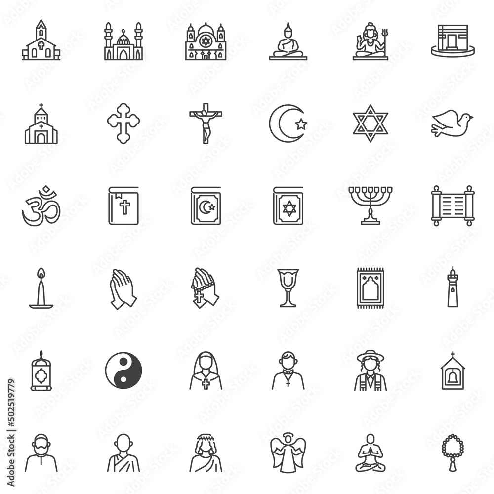 Religion line icons set Religion line icons set