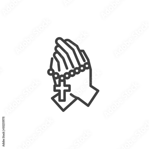 Fotografie, Obraz Hand with Rosary beads line icon
